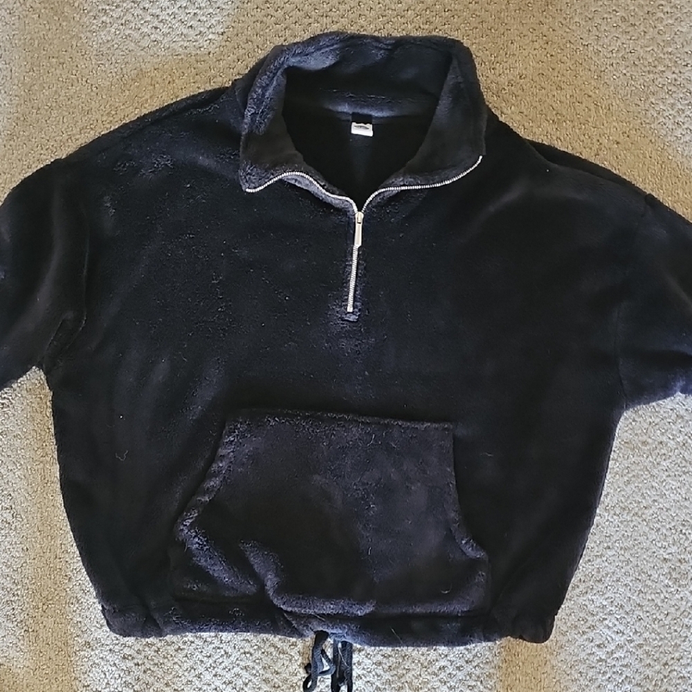 Old Navy Black Zip Up Sweater Cropped Fleece